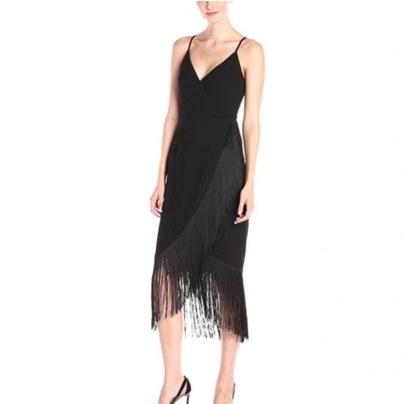 Rachel Rachel Roy black dress with fringe solid black asymmetric 33112 - Picture 2 of 12